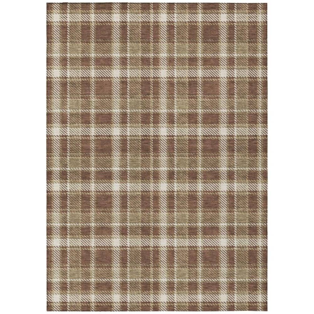 Chocolate and Ivory 8 ft. x 10 ft. Woven Plaid Rectangle Indoor/Outdoor Area Rug price history on PriceWatchPro