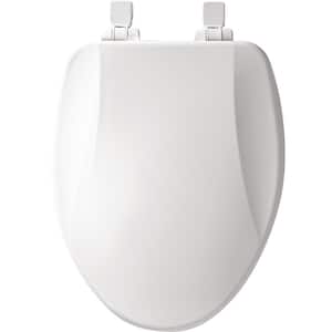 Brighton Elongated Soft Close Enameled Wood Closed Front Toilet Seat in White Removes for Easy Cleaning