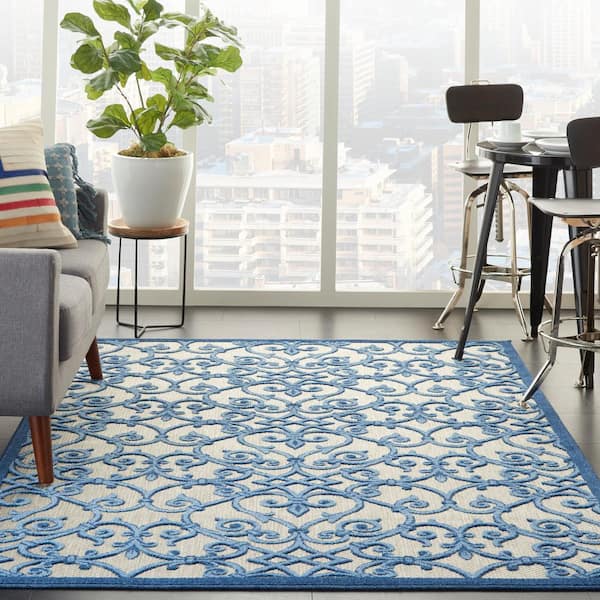 Aloha Gray/Blue 5 ft. x 8 ft. Moroccan Modern Indoor/Outdoor Patio Area Rug