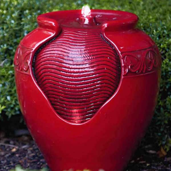 Fountain Pot Waterfall Cascade LED Electric Red Garden Vase Jar Indoor Outdoor