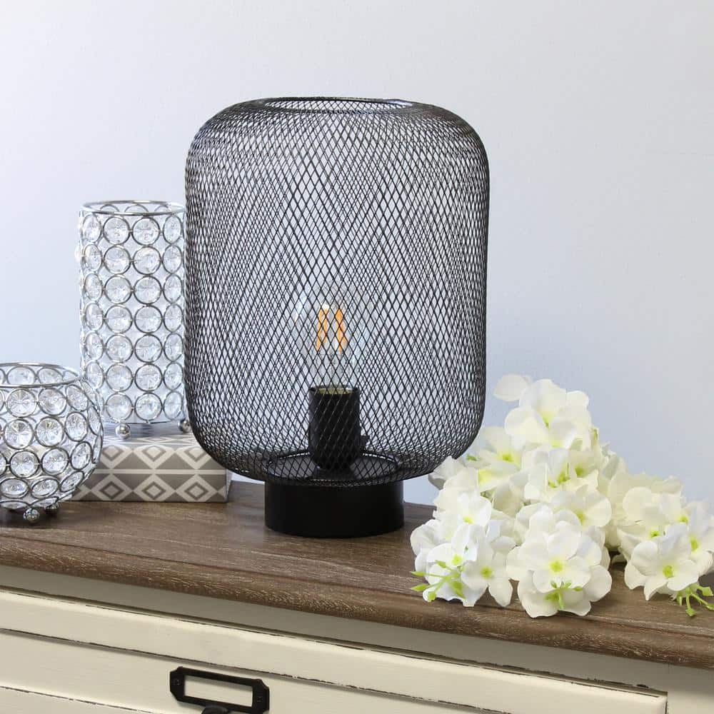 Black Metal Mesh Industrial Table Lamp with Edison Bulb