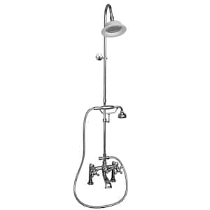 3-Handle Rim Mounted Claw Foot Tub Faucet with Riser, Hand Shower and Shower Head in Polished Chrome