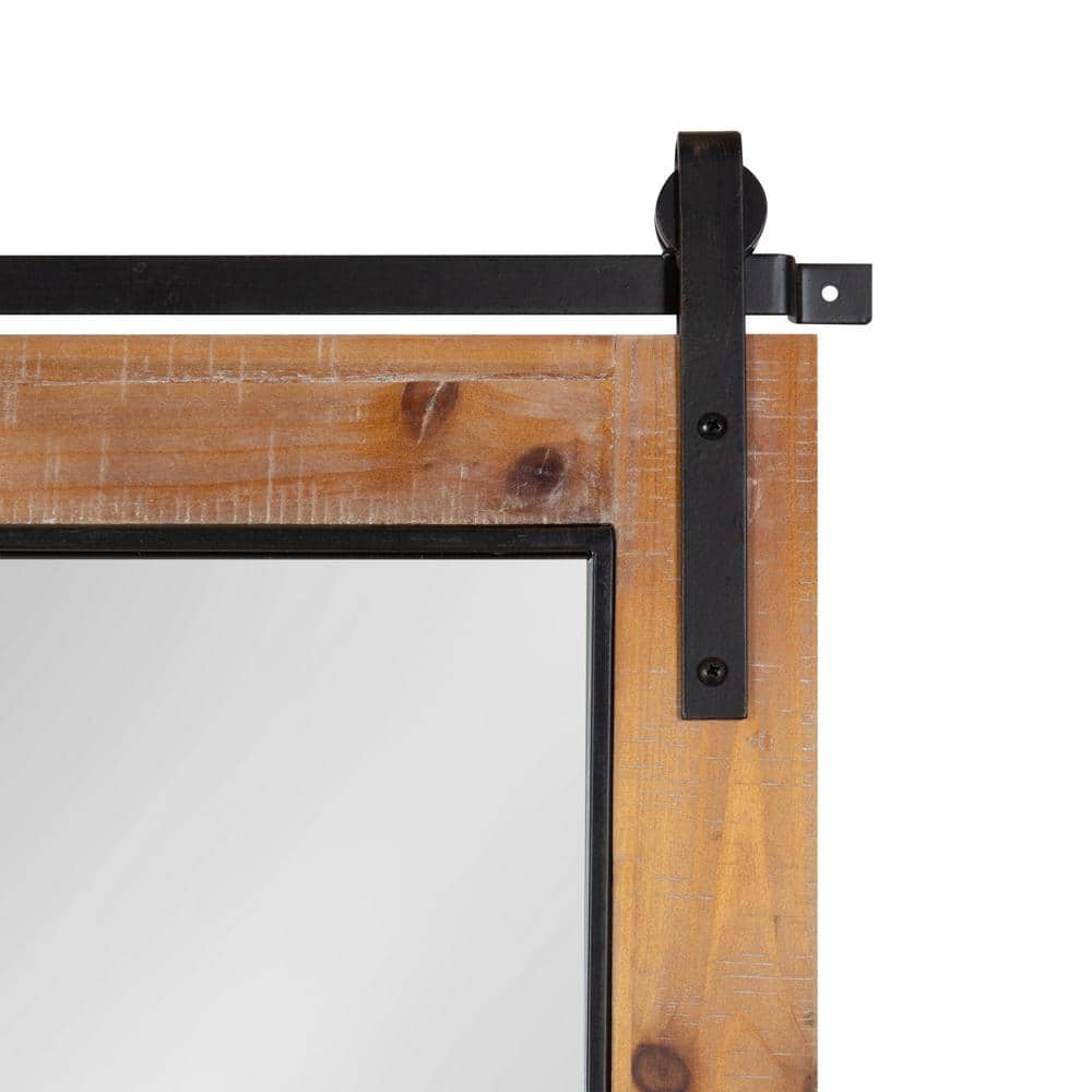 Rustic Brown Wood Windowpane Framed Wall Mirror