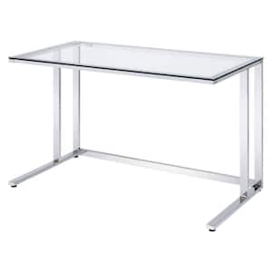 24 in. Rectangle Chrome and Clear Metal Writing Desk with Glass Top