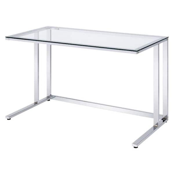 Benjara 24 in. Rectangle Chrome and Clear Metal Writing Desk with Glass Top
