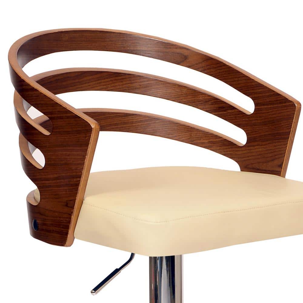 Adele Cream Faux Leather and Walnut Adjustable Swivel Barstool