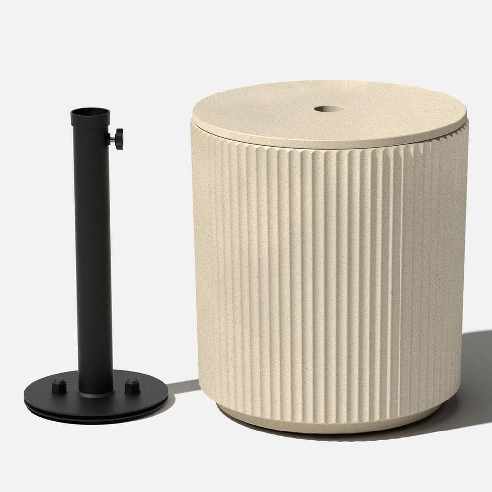 Sand Concrete-Plastic Outdoor Side Table with Umbrella Hole