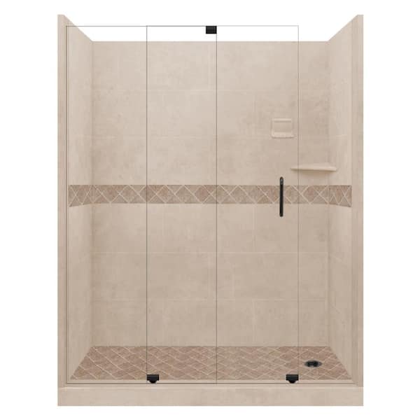 American Bath Factory Espresso Diamond Slider 32 in. x 60 in. x 80 in. Right Drain Alcove Shower Kit in Brown Sugar and Black Pipe Hardware