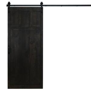 42 in. x 84 in. Midnight Black Alder Wood Interior Barn Door Slab with Sliding Door Hardware Kit