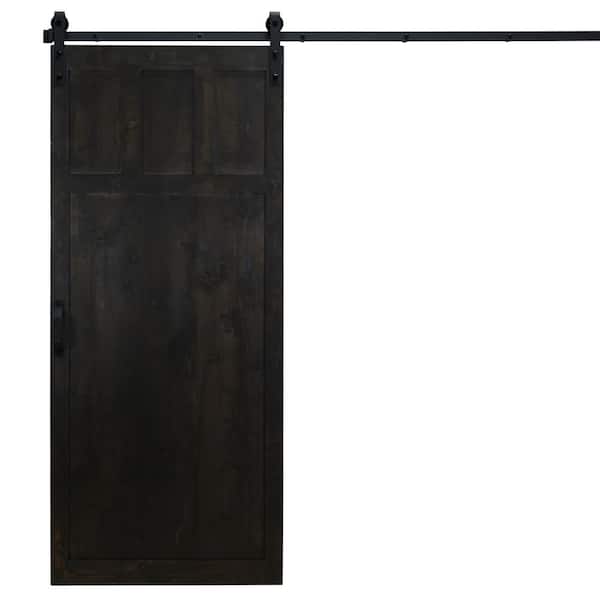 Dogberry Collections 36 in. x 84 in. Craftsman Midnight Black Alder Wood Interior Sliding Barn Door Slab with Hardware Kit