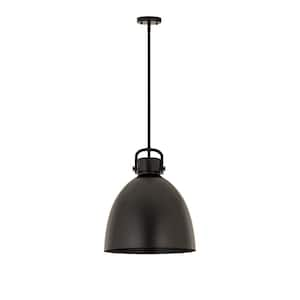 Newton Bell 100-Watt 1-Light Matte Black Shaded Pendant Light with Metal Shade