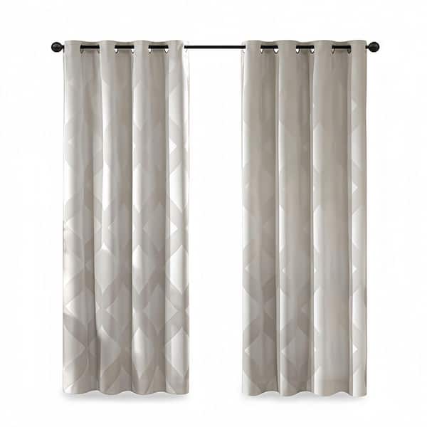 Ivory Polyester Jacquard Damask 50 in. W x 84 in. L Blackout Rod Pocket Indoor Blackout Curtain, Single Panel