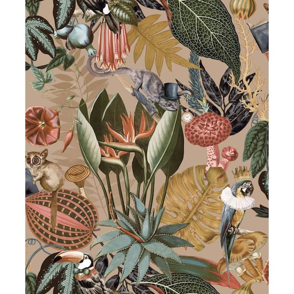 Walls Republic A Tropical Soiree Gold Botanical Paper Non-Pasted Washable Wallpaper Roll (Covers 57 Sq. Ft.)