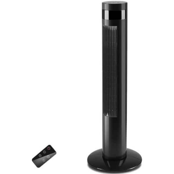 COWSAR 36 in. 3 Speed 11.81 in W Digital Oscillating Standing Bladeless Tower Fan with 12H Timer Remote Control in Black
