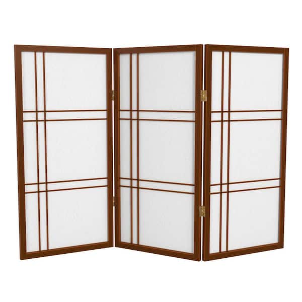 RED LANTERN 3 ft. Short Double Cross Shoji Screen - Walnut - 3 Panels