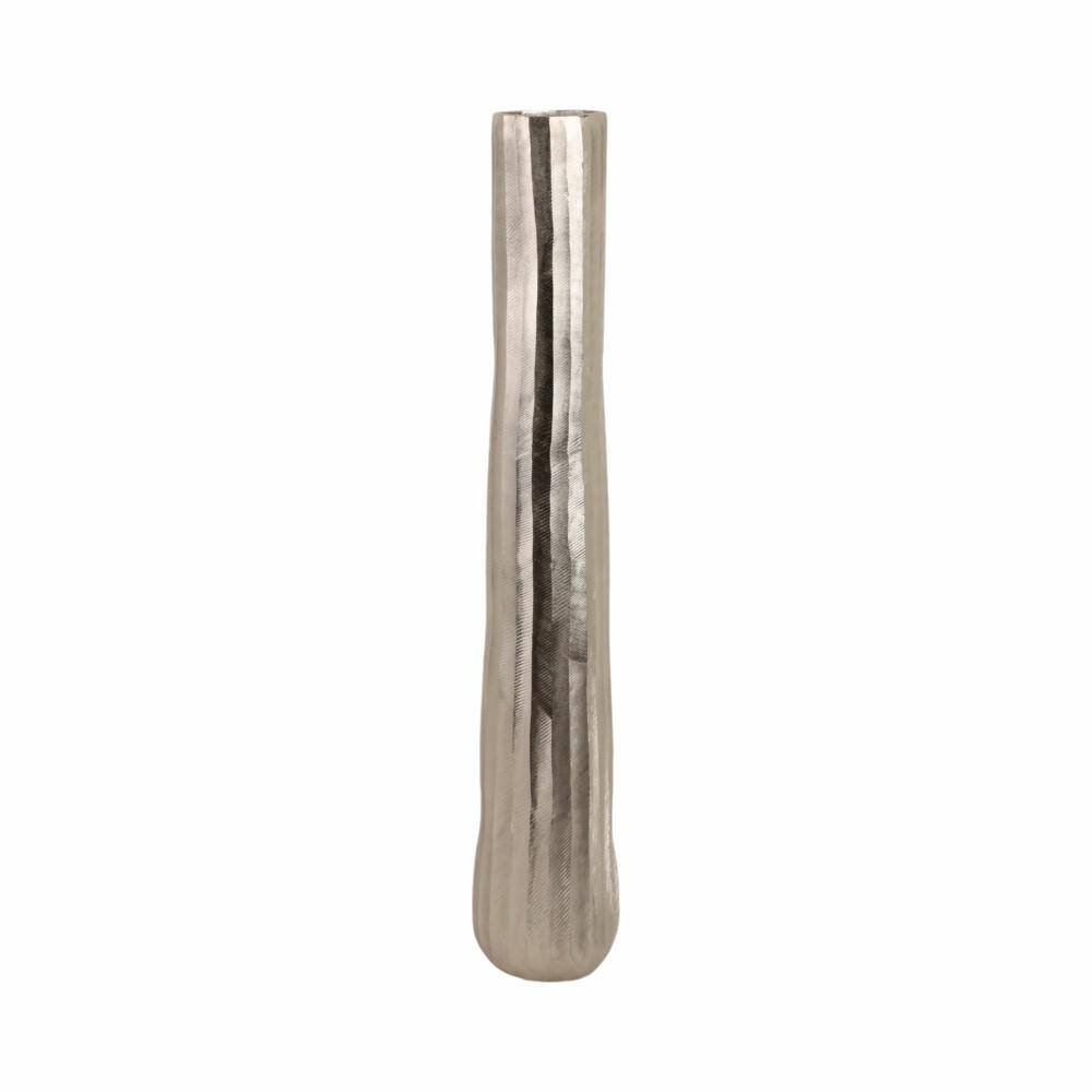 Tall Silver Etched Metal Decorative Floor Vase
