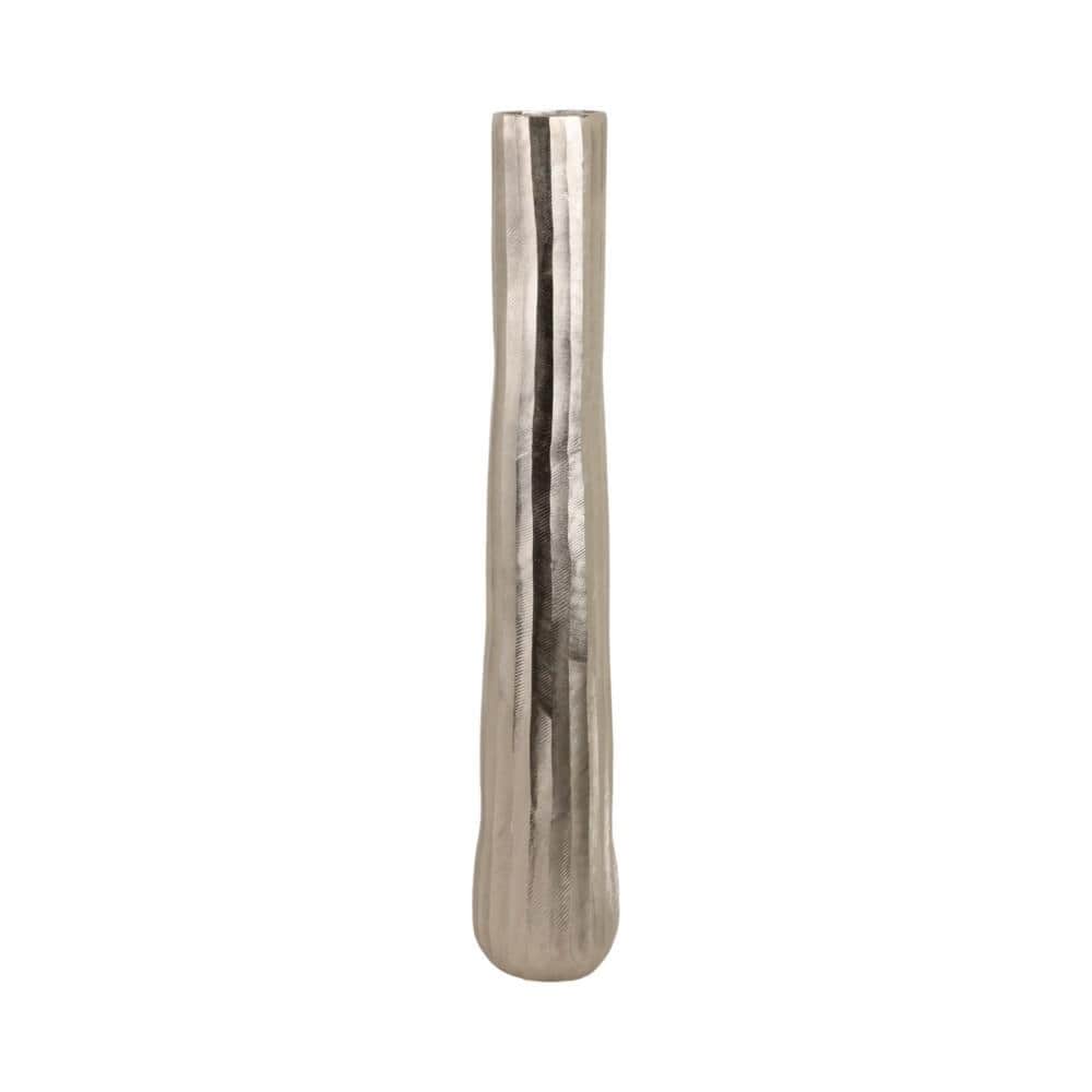 Tall Silver Etched Metal Decorative Floor Vase