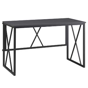 48 in. W x 30 in. H Gray Herringbone and Matte Black Collapsible X Writing Desk