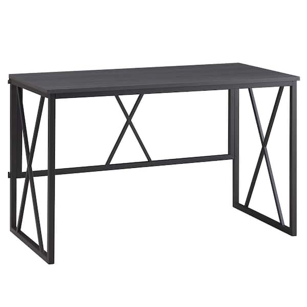 Leick Home 48 in. W x 30 in. H Gray Herringbone and Matte Black Collapsible X Writing Desk