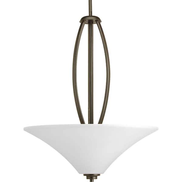 Progress Lighting Joy Collection 3-Light Antique Bronze Foyer Pendant with Etched White Glass