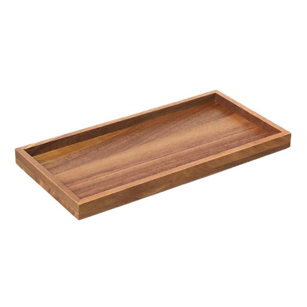 11.7 in. Bathroom Tray for Counter, Acacia Wood Decorative Tray, Wooden Kitchen Countertop Organizer for Soap Dispenser