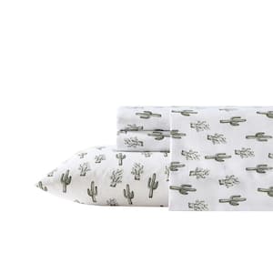 Cacti 4-Piece Microfiber Green Queen Sheet Set