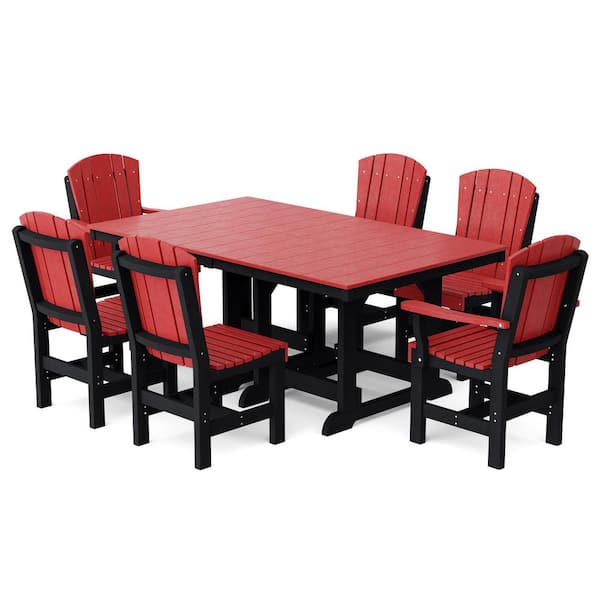 Heritage 7-Piece Cardinal Red and Black HDPE Plastic Outdoor Patio Dining Set