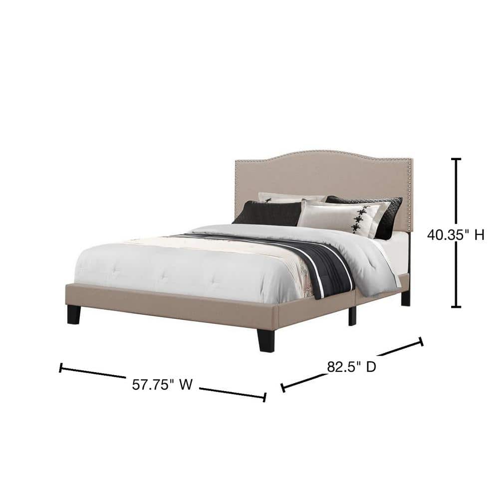 Sophisticated Fog Full Bed with Arched Upholstered Headboard and Nailhead Trim