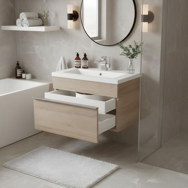 Trough 24 in. W x 16 in. D x 15 in. H Single Sink Wall Bath Vanity in Organic with Cultured Marble Top in White in White