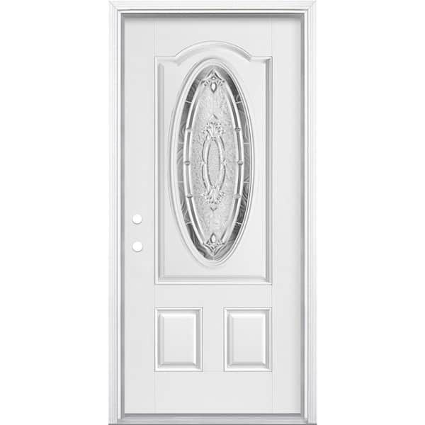Masonite 36 in.x80 in. Providence Right Hand Inswing Deco 3/4 Oval Lite Primed Smooth Fiberglass Prehung Front Door w/ Brickmold