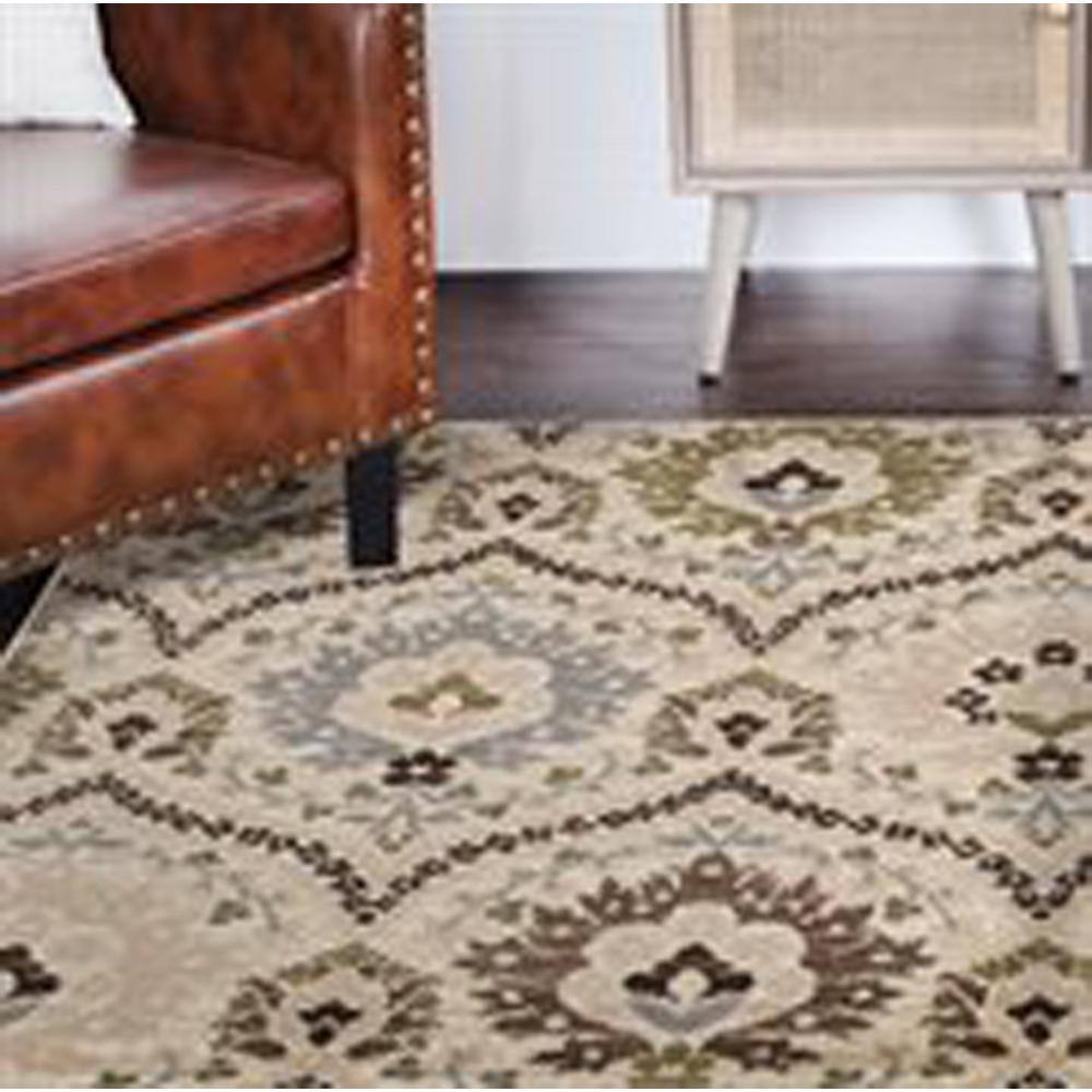 Ivory and Multicolor Floral Synthetic Square Area Rug