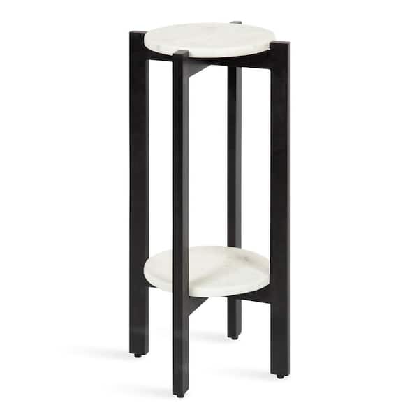 Kate and Laurel Moxley 12 in. D Black 24.25 in. H Round Marble End Table