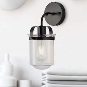 5.3 in. 1 Light Black Wall Mount Vanity Light with Clear Glass Shade
