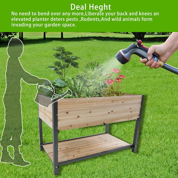 44.90 in. W x 23.30 in. D x 29.30 in. H Iron-wood Combined Raised Garden Bed with Feet and Storage Racks