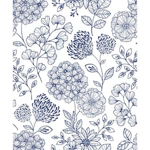 Ada Blue Floral Strippable Non Woven Wallpaper