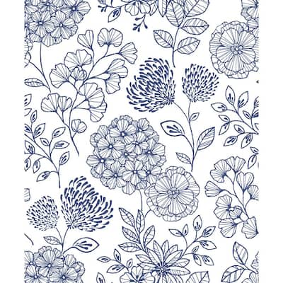 Floral Blue Wallpaper Home Decor The Home Depot