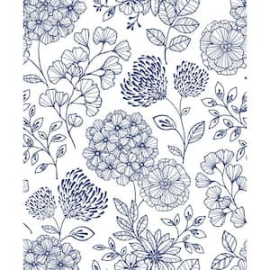 Ada Blue Floral Wallpaper Sample