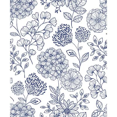 Ada Blue Floral Wallpaper Sample