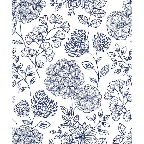 SCOTT LIVING Ada Blue Floral Wallpaper Sample 2975-26205SAM - The Home Depot