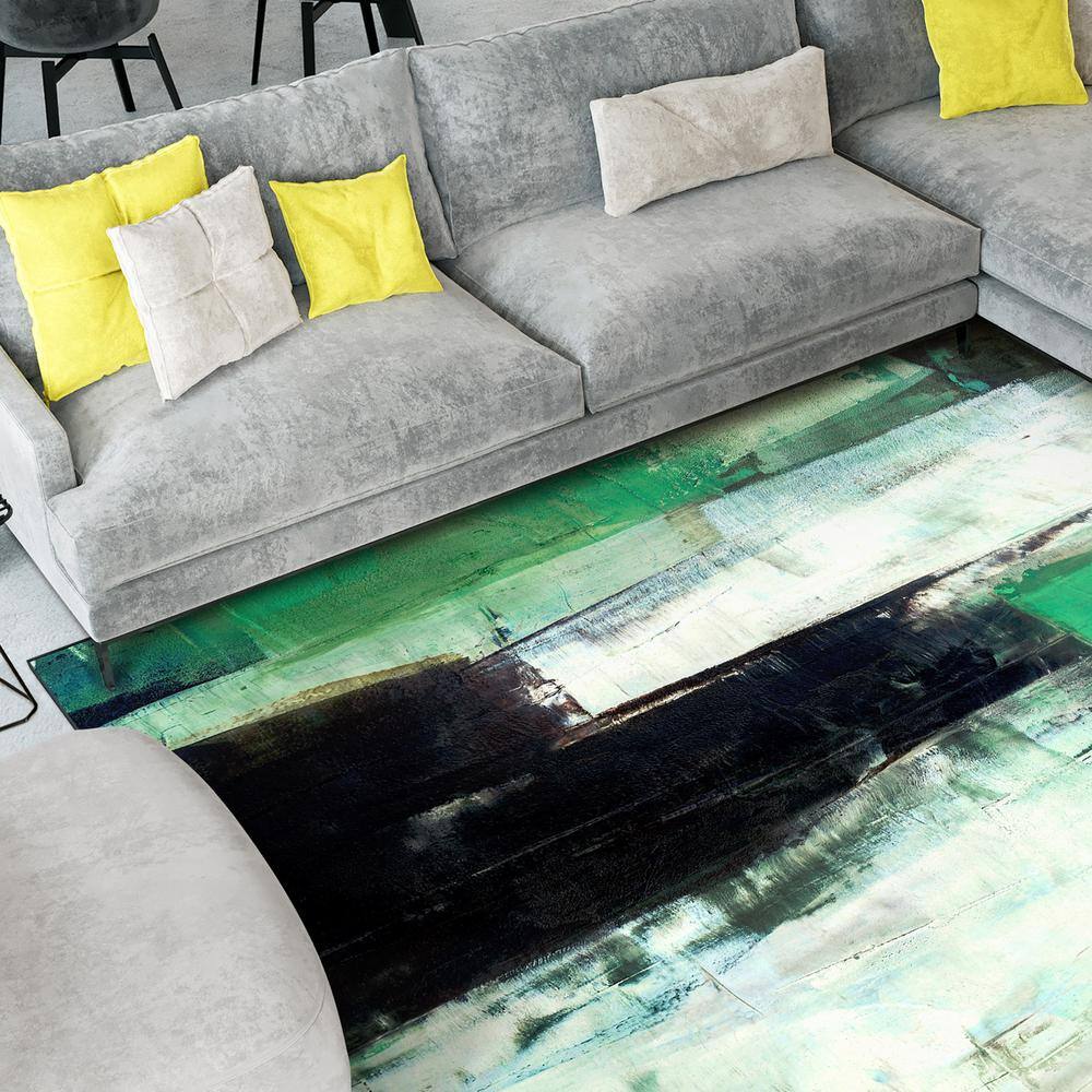 Verdure Black and Green Abstract Washable 8' x 10' Area Rug