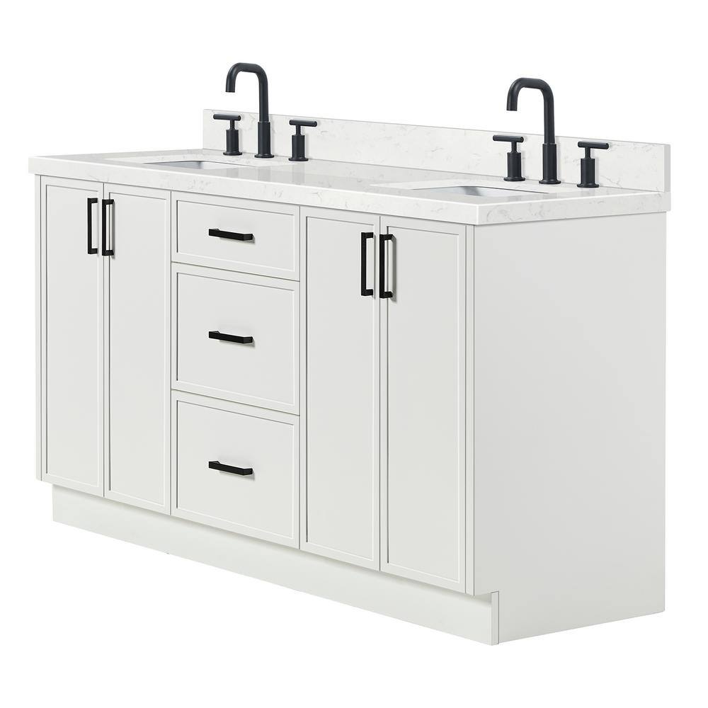 Kelly 66" White Double Sink Vanity with Carrara Quartz Top