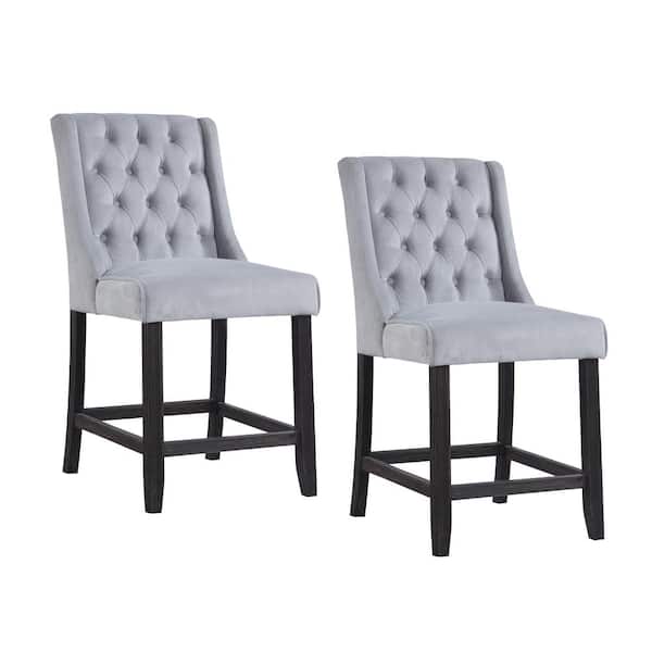 Yard Creek Grey Upholstered Bar Chairs With Tufted Back (Set of 2)