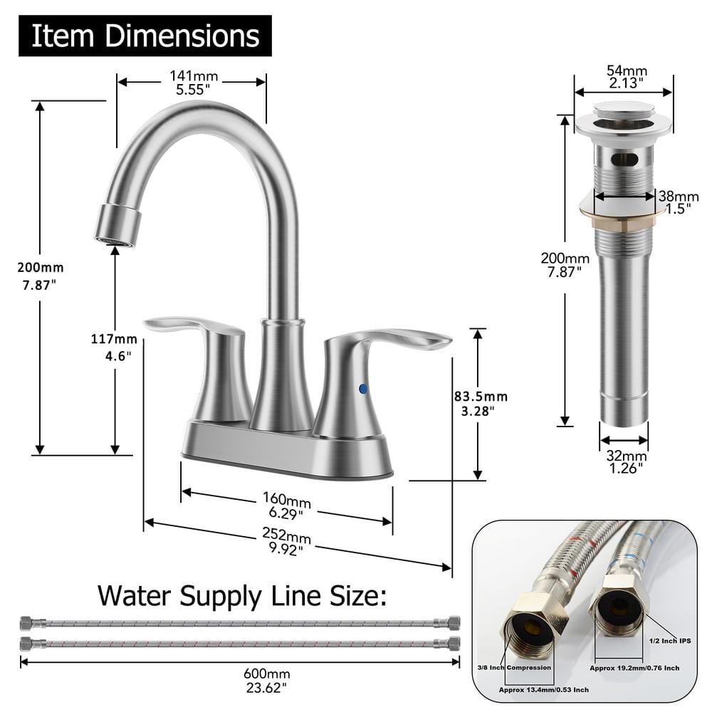 Brushed Nickel High Arc Double Handle Bathroom Faucet