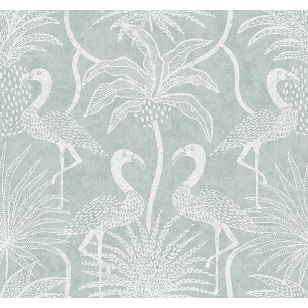 Biscayne Turquoise Blue Flamingo Beach Wallpaper Sample
