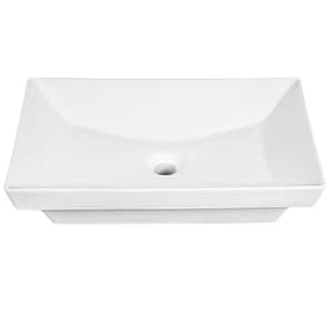 22 in. Semi-Recessed Rectangular Vessel Bathroom Sink in White