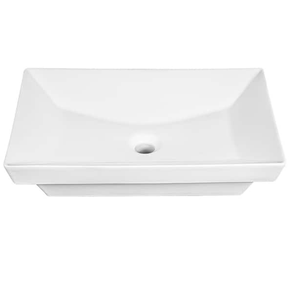 22 in. Semi-Recessed Rectangular Vessel Bathroom Sink in White