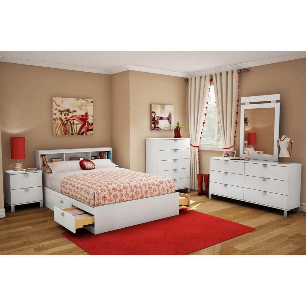 South Shore Spark Full White Bookcase Headboard with Storage