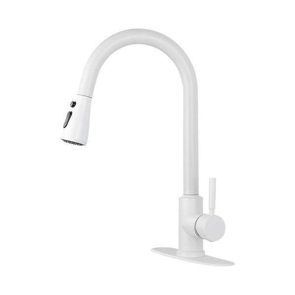 16.53 in. Kitchen Faucet with Pull Out 360 Degree Spout Swivel in White