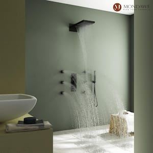 Anniston Multiple 8-Spray Patterns Dual 22 in. Wall Mount Rain Shower Heads with 2.5 GPM 6-Jet, Valve in Matte Black