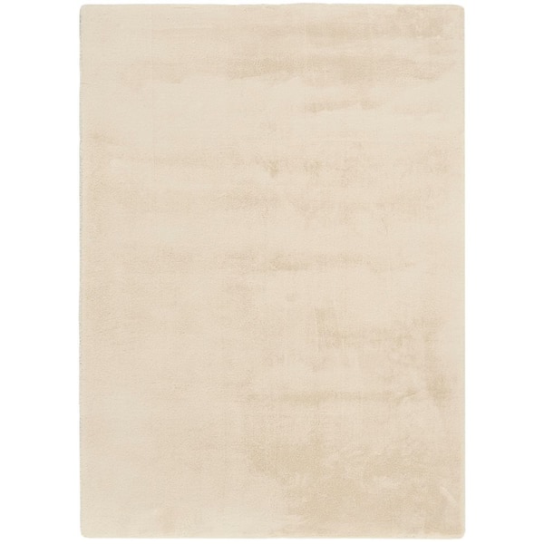 Soft Plush Rabbit Fur Beige 8 ft. x 10 ft. Solid Contemporary Area Rug
